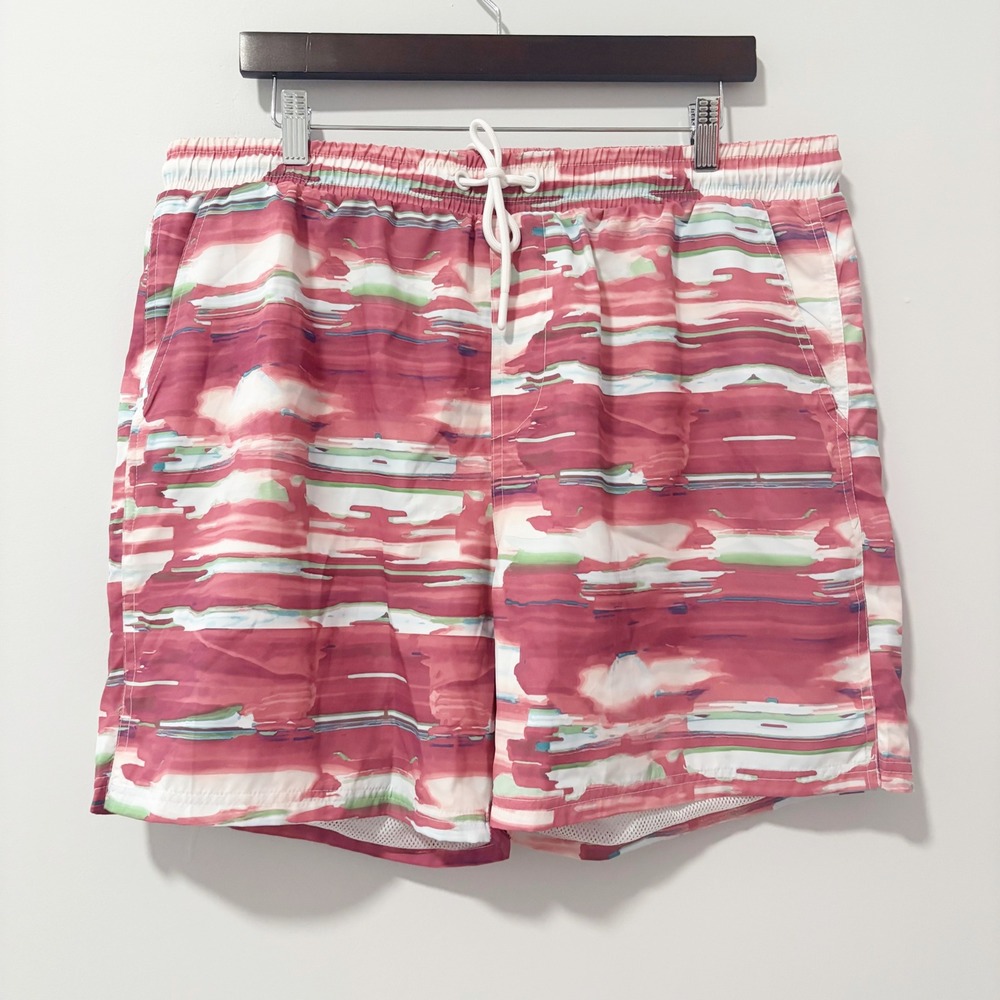 CSG Storm Cove Swim Shorts Mens XL Pink Abstract Print Mesh Lined Drawstring